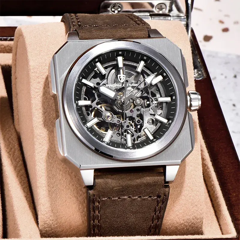 Pagani Design Skeleton Dial PU Leather Men's Watch- PD-1791